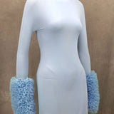 Ruffle Pleated Sleeve Blue Long Dress for Women
