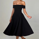 Off-Shoulder Flare Midi Dress