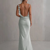 Floral Draped Open Back Spaghetti Strap Maxi Dress