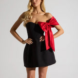 Tee Bow Bandage High Waist Zipper Mini Dress
