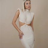 Hollow Out Turtleneck Solid Maxi Dress