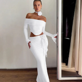 Off Shoulder Crop Top, Bodycon Maxi Skirt Set