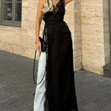 Lace Satin Patchwork High Split Maxi Dress