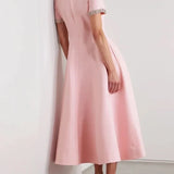 Diamond Edge Bowknot Short Sleeve Midi Dress