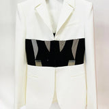 Perspective Gauze Patchwork Blazer Pencil Pant Suit