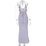 Floral  Knit Hollow Out Lace-Up Maxi Dress