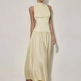 Patchwork Open Back Sleeveless Round Neck Maxi Dress