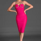 Rose Red Diamond One Shoulder Midi Dress