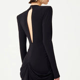 Deep V Neck Long Sleeves Black Maxi Dress  Party Gown