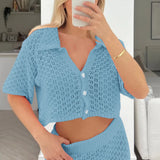 Knit Hollow Out Top and Long Skirt Suit