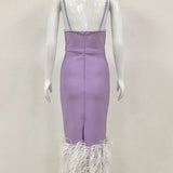 Feather & Bead Cocktail  Spaghetti Strap Party Dress