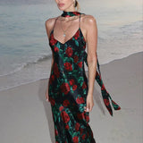 Floral Print Backless Maxi Dress