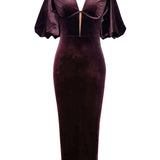 Backless Puff Lantern Sleeve Maxi Dress