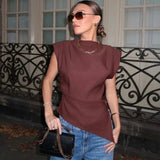 Asymmetric Pleated Trim Short Sleeve Top