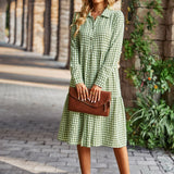 Plaid Print A-line Long Sleeve Shirt Dress