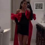 Black Tube Mini Dress With Large Red Bow Detachable Sleeves
