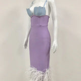 Feather & Bead Cocktail  Spaghetti Strap Party Dress