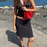 Lace-Up Sleeveless Top Bow Mini Skirt Outfits