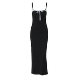 Open Back Lace Patchwork Black Maxi Dress
