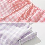Spaghetti Strap Tie Up Plaid Pink Midi Dress