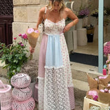 Lace Patchwork Halter Maxi Dress