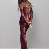 Mesh Patchwork Sheer Long Sleeve Dress