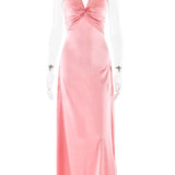 V Neck Sleeveless Satin Bow Backless Maxi Dress