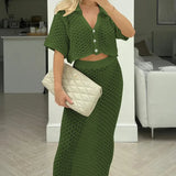 Knit Hollow Out Top and Long Skirt Suit