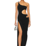 Irregular Hollow Split One Shoulder Dress
