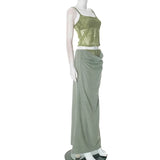Women's Printed Spaghetti Strap Maxi Skirt Set