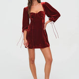 Backless Lace Up Long Sleeve Dress