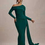 Skew Collar Long Sleeve Maxi Dress