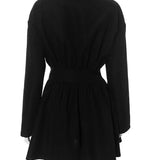 Turn-down Collar Pleated Mini Dress