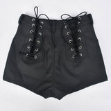Women Sexy Hollow Out Lace-up Pu Matte Personality Shorts