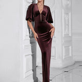 Backless Puff Lantern Sleeve Maxi Dress