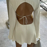 Elegant Backless Lace-Up Satin Party Mini Dress