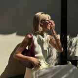 Knitted Solid Slit Vest and Long Skirt Suit