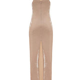 High neck bead wrapped hip skirt slit sequin dress