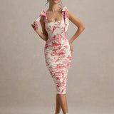Floral Print Square Collar Midi Dress