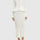 Ruffle Knitted Long Sleeve Mermaid Midi Dress