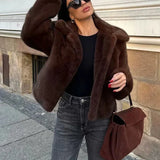 Faux Fur Lapel Side Pockets Coat