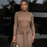 Long Sleeve Drape Turtleneck Maxi Dress