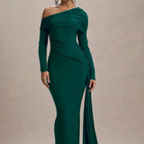 Skew Collar Long Sleeve Maxi Dress
