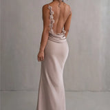 3D Flower Draped Open Back Maxi Dress