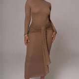 Long Sleeve Drape Turtleneck Maxi Dress