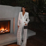 White Lace Two-Piece Loose Trouser Set