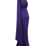 Purple Satin Halter Neck 3D Flower Scarf Maxi Dress