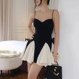Spaghetti Strap Patchwork Contrast Color Mini Dress