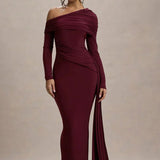 Skew Collar Long Sleeve Maxi Dress