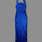 Blue Velvet Halter Sleeveless Maxi Dress